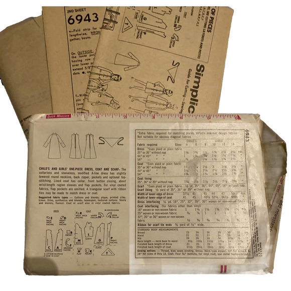 Simplicity 6943 Girls 14 A-line Shift Dress & Raglan Coat Sewing Pattern. Uncut - Picture 3 of 4